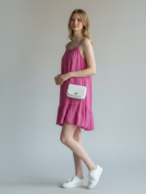 Durivya Çizgili Koton Mini Elbise - Pembe Elbise